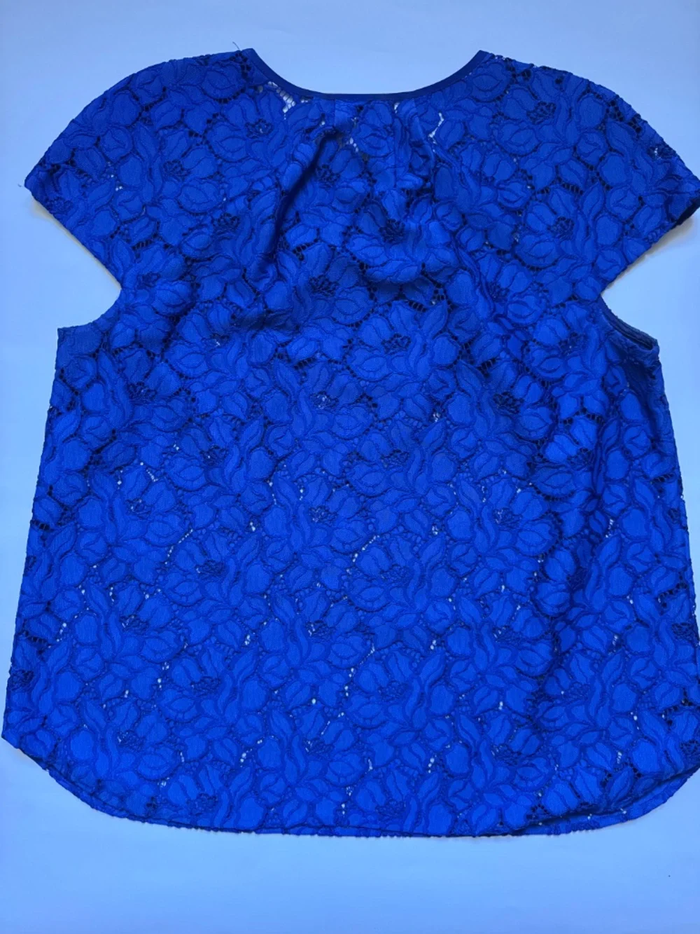 J.Crew Cobalt Blue Floral Lace Blouse Size 12 Short Sleeve Shell Top